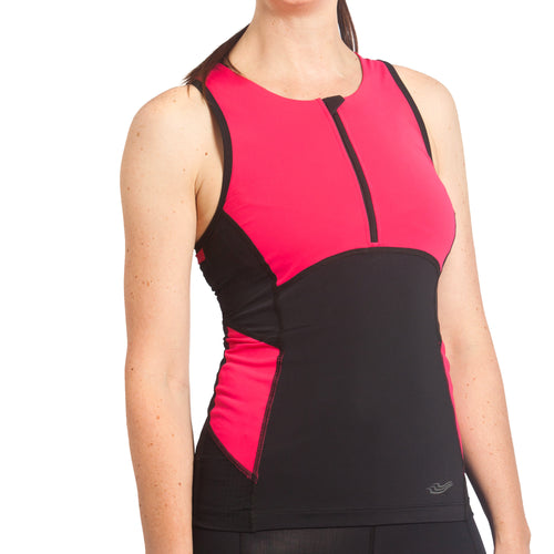 Trigirl Brave technical triathlon top with supportive quick-drying bra in bright pink. 