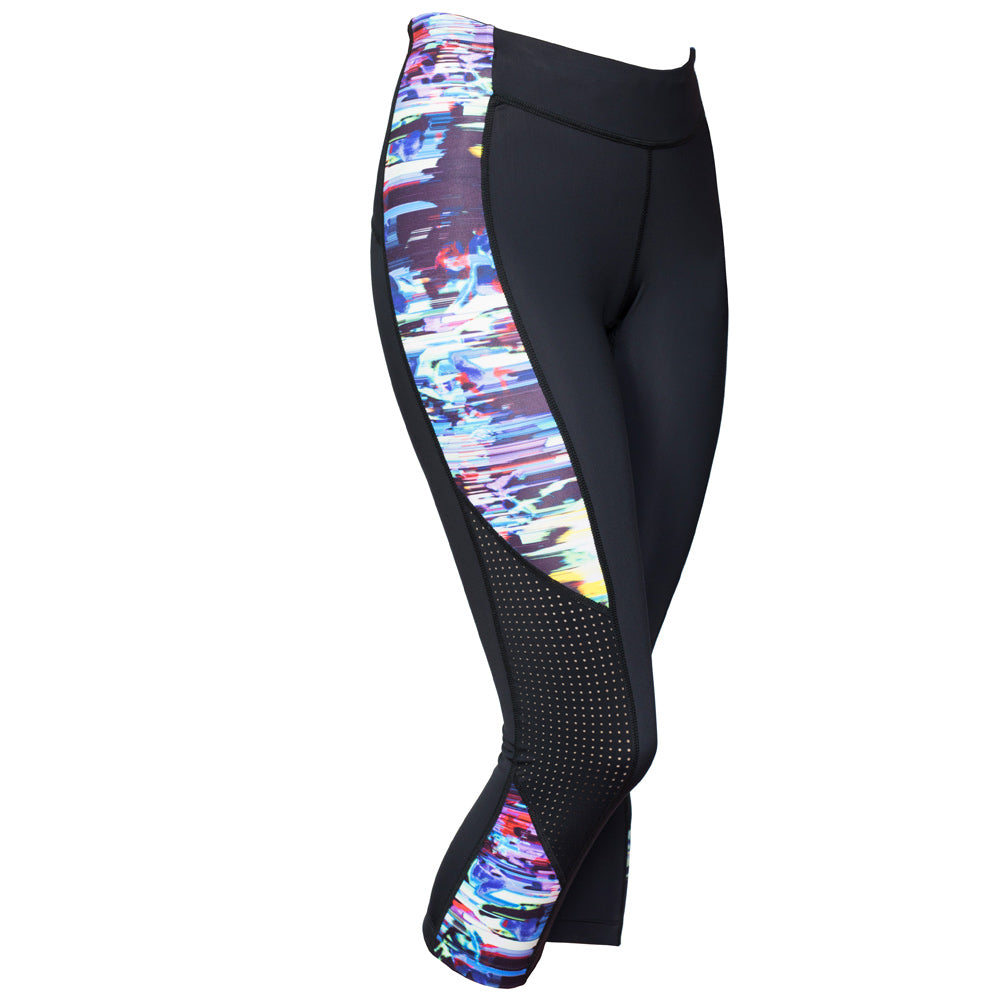 Triathlon Capri with Funky Multi-Coloured Side Panel, up to size XL.