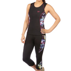 Sassy & Gait Triathlon Top and Capri Set in Glitched Floral - S