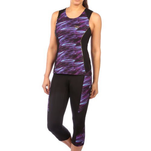 Sassy & Gait Triathlon Top and Capri Set in Purple Galaxy - M