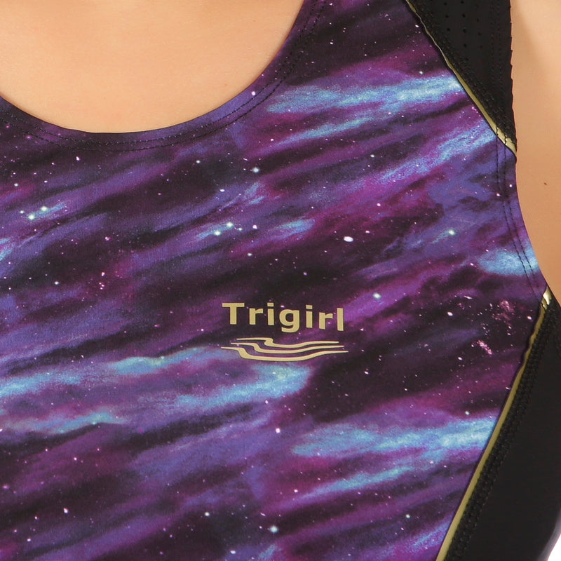 Sassy Triathlon Top with Support Bra, Purple Galaxy - S
